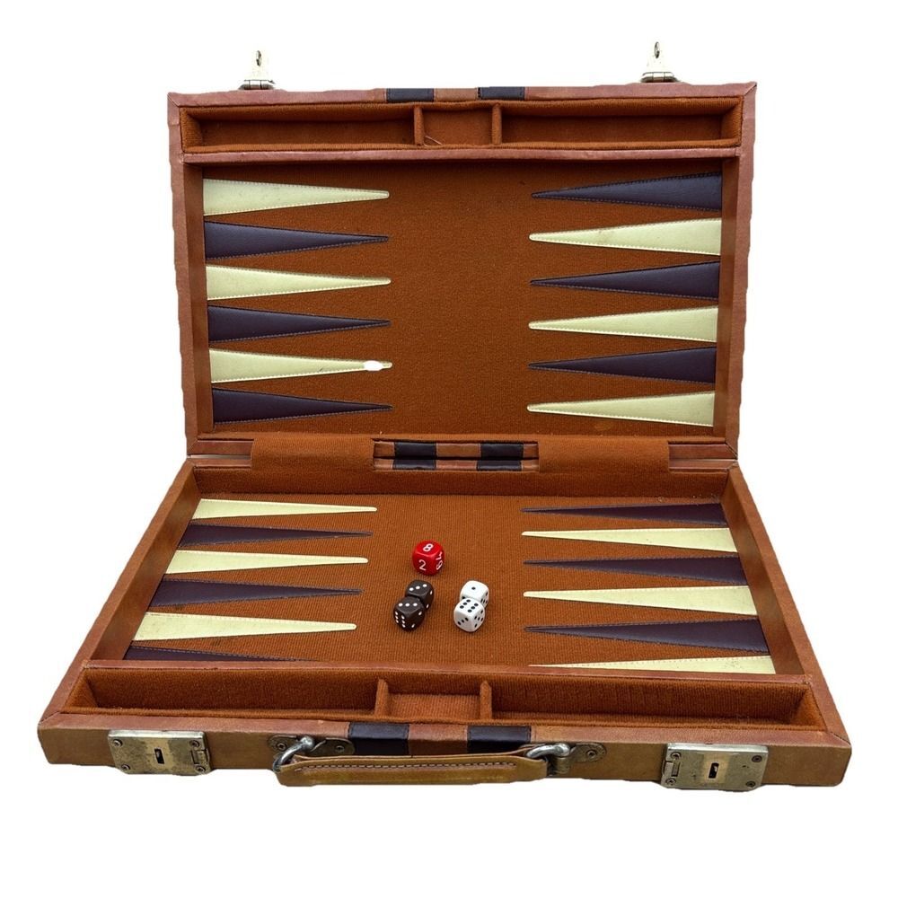 Vintage Backgammon Set Large Faux Leather Folding Case & Dice Only
